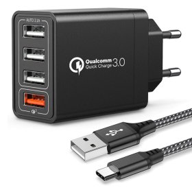 Quick Charge 3.0 Chargeur mobile mural 4 ports USB câble